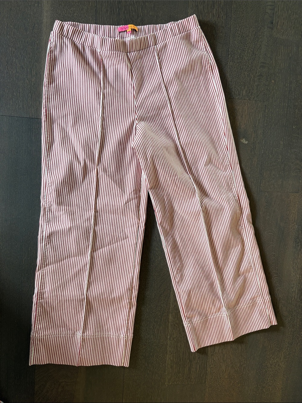 VILAGALLO Striped Pink and White Wide-Leg Cropped Pants
